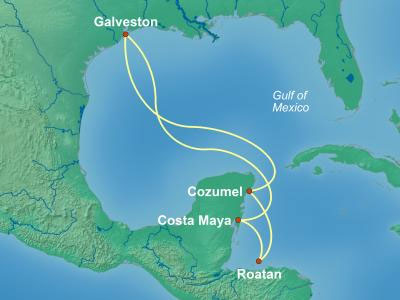 MSC Western Caribbean Cruise Map from Galveston