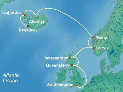 NCL Iceland, Norway and British Isles Cruise map