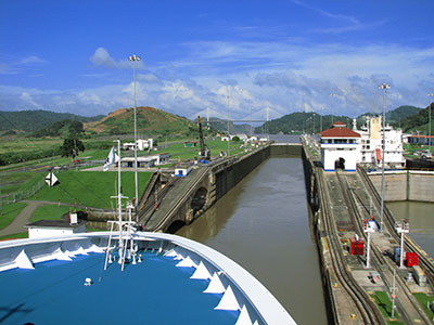Cruise ship making a full transit through the Panama Canal locks