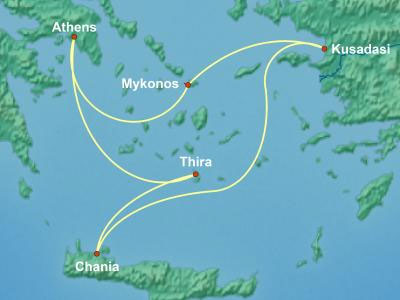 Virgin Voyages Greece and Tuckey Cruise Map